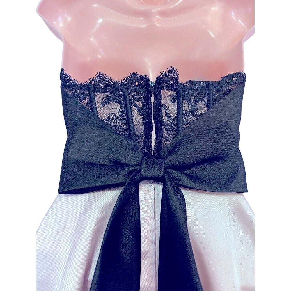 Teeze Me Corset Back Ball Gown Strapless Formal Maxi Peach Black Tie Prom Dress - Picture 13 of 16